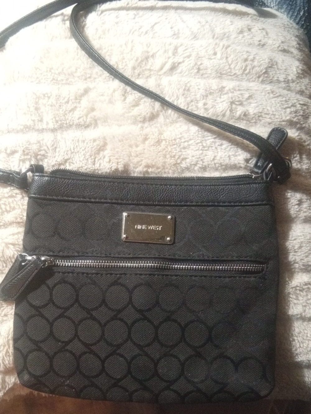 Nine West Black Circle Jacquard Crossbody Shoulder Bag